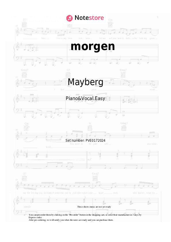 morgen - Mayberg Piano Sheet Music Easy and Vocal - Piano&Vocal.Easy