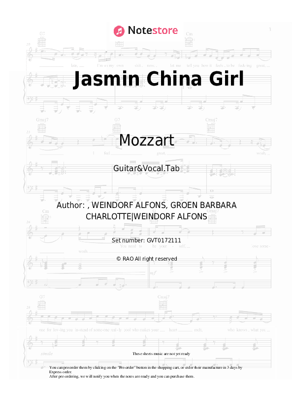 Jasmin China Girl - Mozzart Chords and Voice - Guitar&Vocal.Tab
