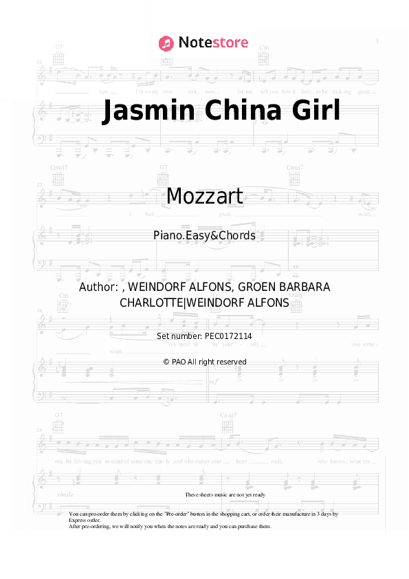Jasmin China Girl - Mozzart Sheet Music Easy and Chords - Piano.Easy&Chords