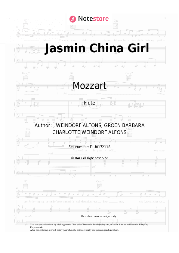 Jasmin China Girl - Mozzart Flute Sheet Music - Flute