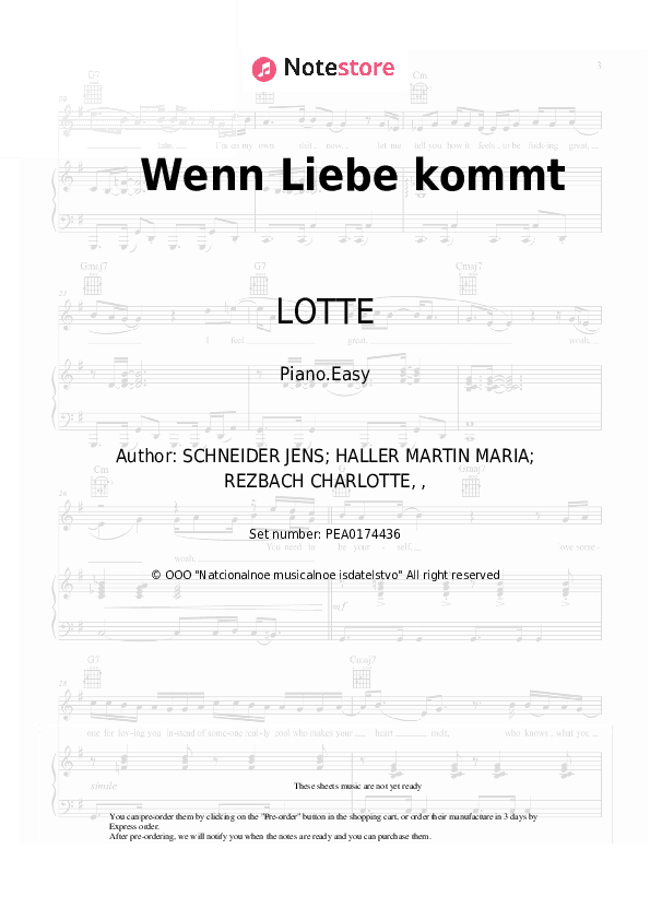 Wenn Liebe kommt - LOTTE Piano Sheet Music Easy - Piano.Easy