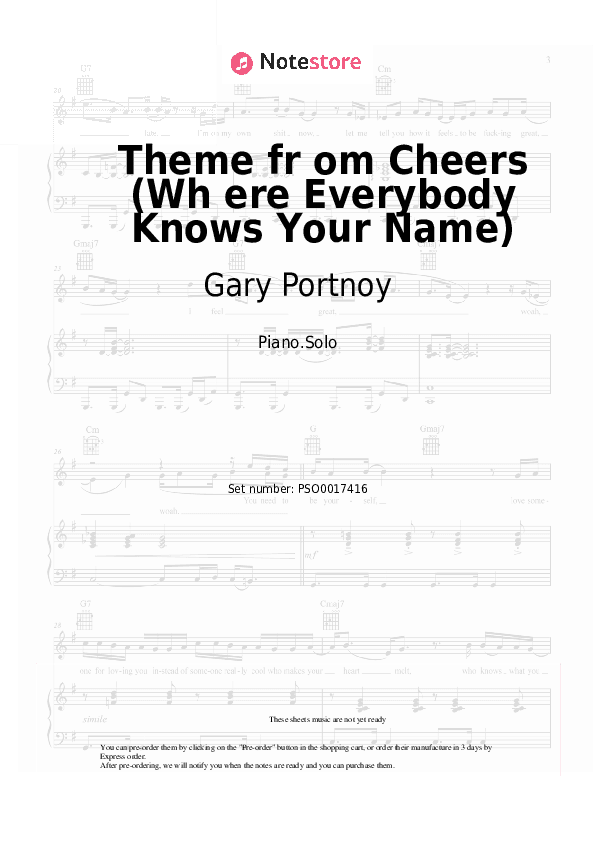 Theme from Cheers (Wh ere Everybody Knows Your Name) - Gary Portnoy Piano Sheet Music - Piano.Solo