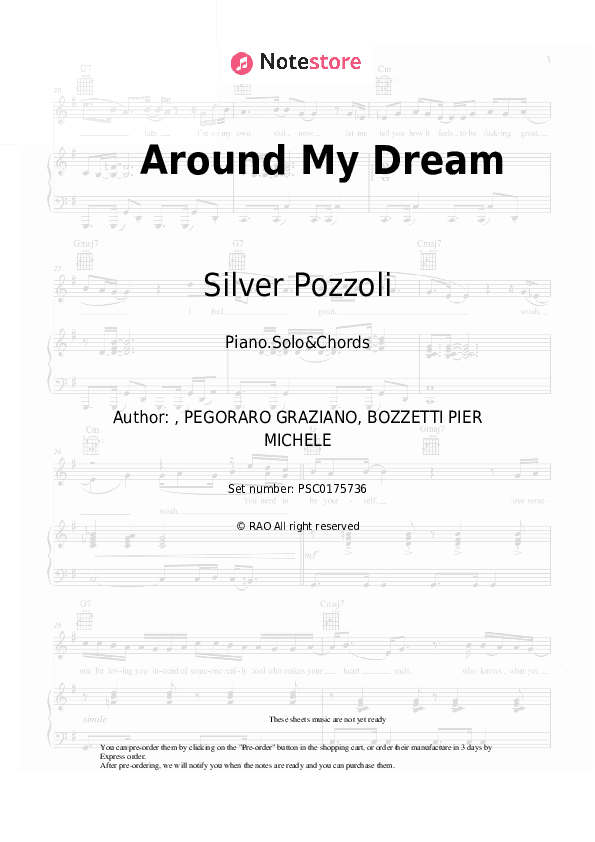 Around My Dream - Silver Pozzoli Piano Sheet Music and Chords - Piano.Solo&Chords