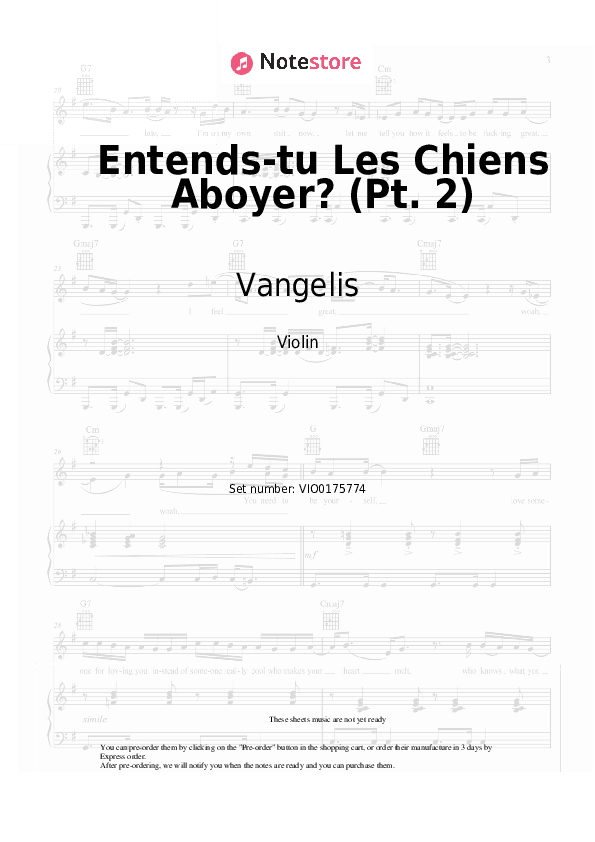 Entends-tu Les Chiens Aboyer? (Pt. 2) - Vangelis Violin Sheet Music - Violin