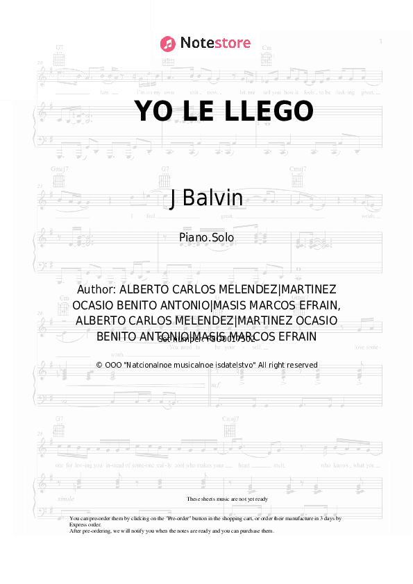 YO LE LLEGO - J Balvin, Bad Bunny Piano Sheet Music - Piano.Solo