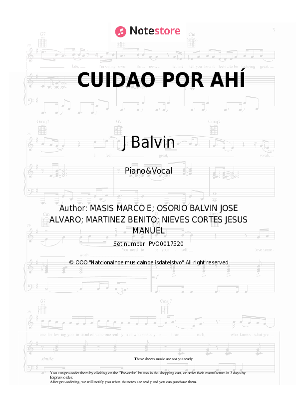 CUIDAO POR AHÍ - J Balvin, Bad Bunny Piano Sheet Music with the Voice part - Piano&Vocal