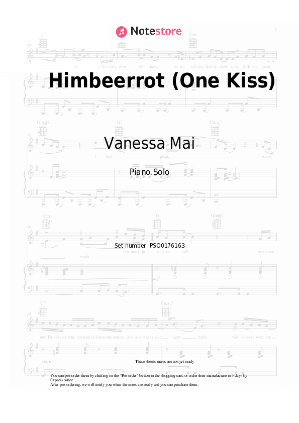 Himbeerrot (One Kiss) - Vanessa Mai Piano Sheet Music - Piano.Solo