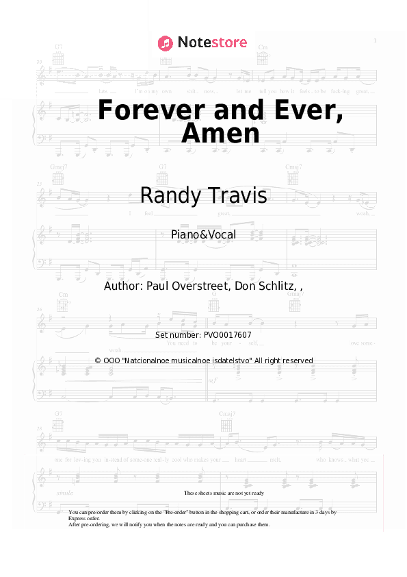 Forever and Ever, Amen - Randy Travis Piano Sheet Music with the Voice part - Piano&Vocal