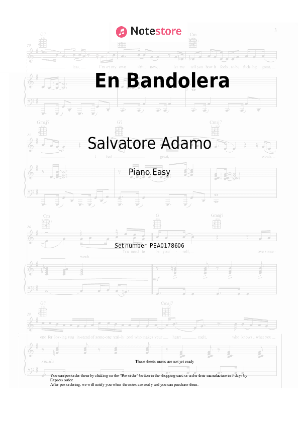 En Bandolera - Salvatore Adamo Piano Sheet Music Easy - Piano.Easy
