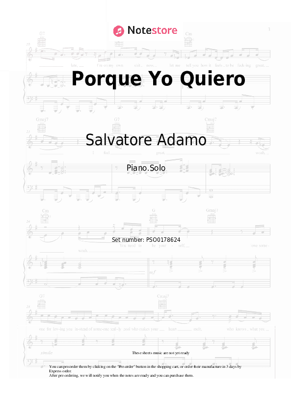 Porque Yo Quiero - Salvatore Adamo Piano Sheet Music - Piano.Solo