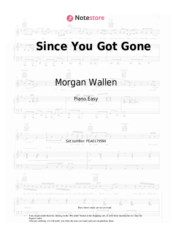 Since You Got Gone - Morgan Wallen Piano Sheet Music Easy - Piano.Easy