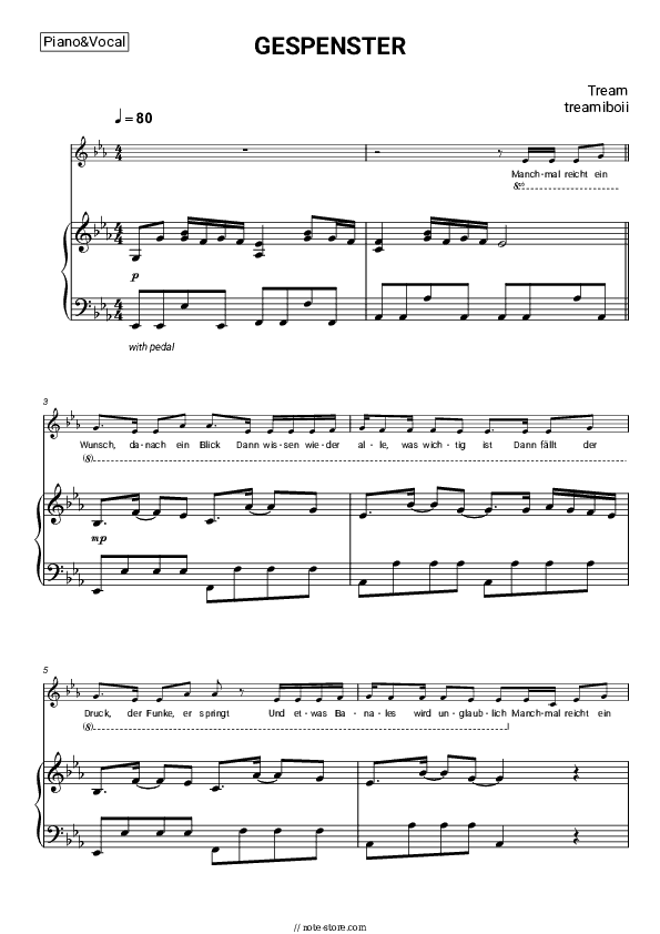 GESPENSTER - Tream, treamiboii Piano Sheet Music with the Voice part - Piano&Vocal