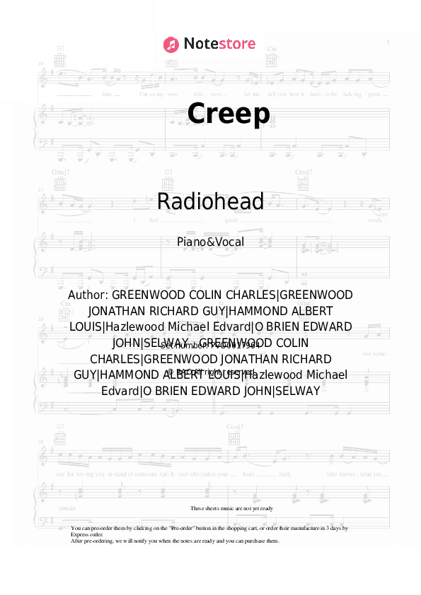 Creep - Radiohead Piano Sheet Music with the Voice part - Piano&Vocal
