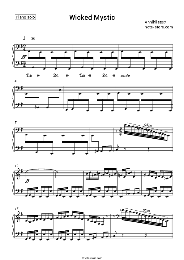 Wicked Mystic - Annihilator Piano Sheet Music - Piano.Solo