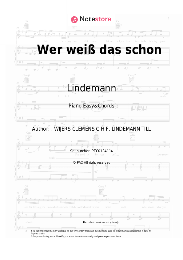 Wer weiß das schon - Lindemann Sheet Music Easy and Chords - Piano.Easy&Chords