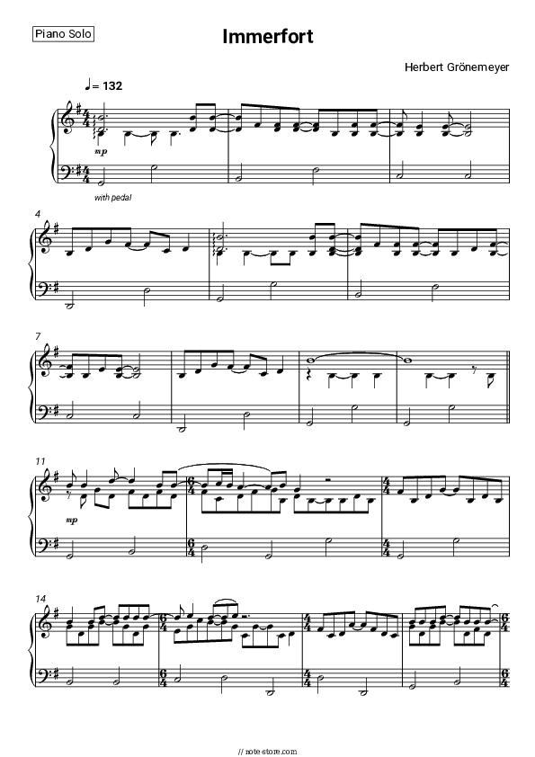 Immerfort - Herbert Grönemeyer Piano Sheet Music - Piano.Solo