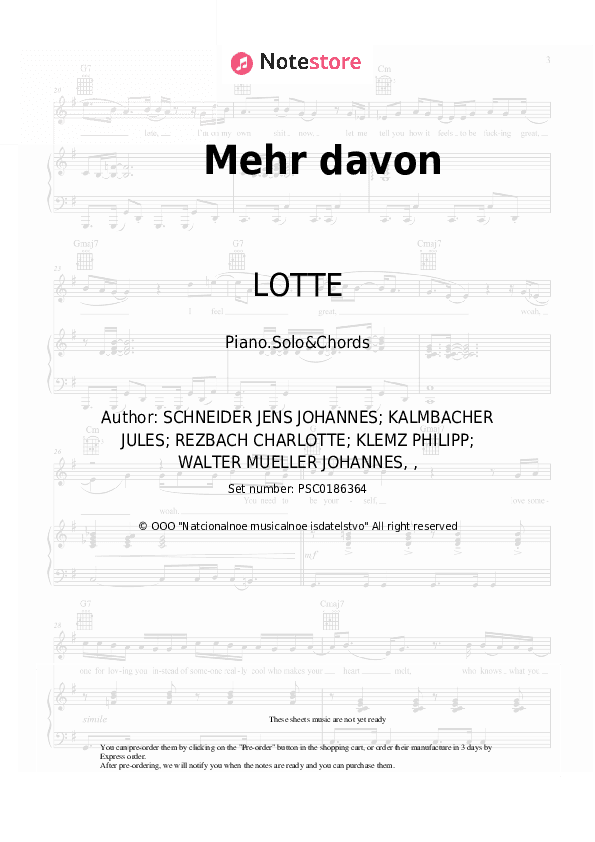 Mehr davon - LOTTE Piano Sheet Music and Chords - Piano.Solo&Chords