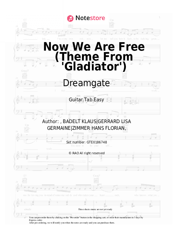 Now We Are Free (Theme From 'Gladiator') - Dreamgate Tabs Easy - Guitar.Tab.Easy