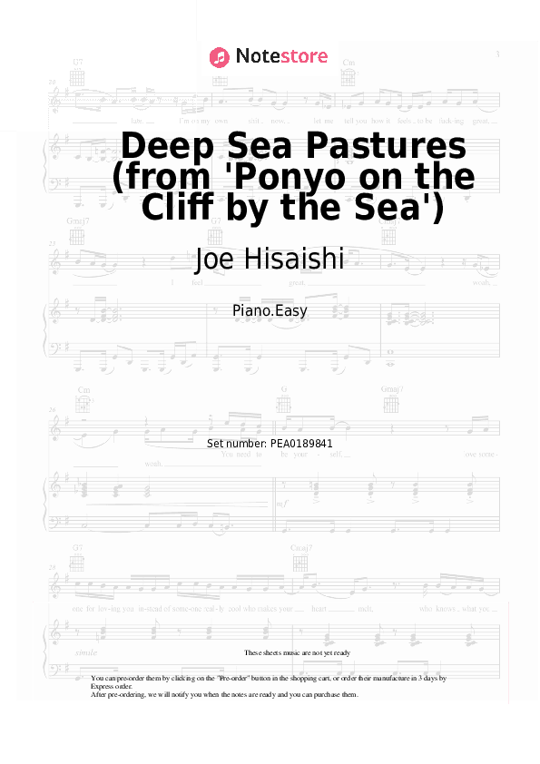 Deep Sea Pastures (from 'Ponyo on the Cliff by the Sea') - Joe Hisaishi Piano Sheet Music Easy - Piano.Easy
