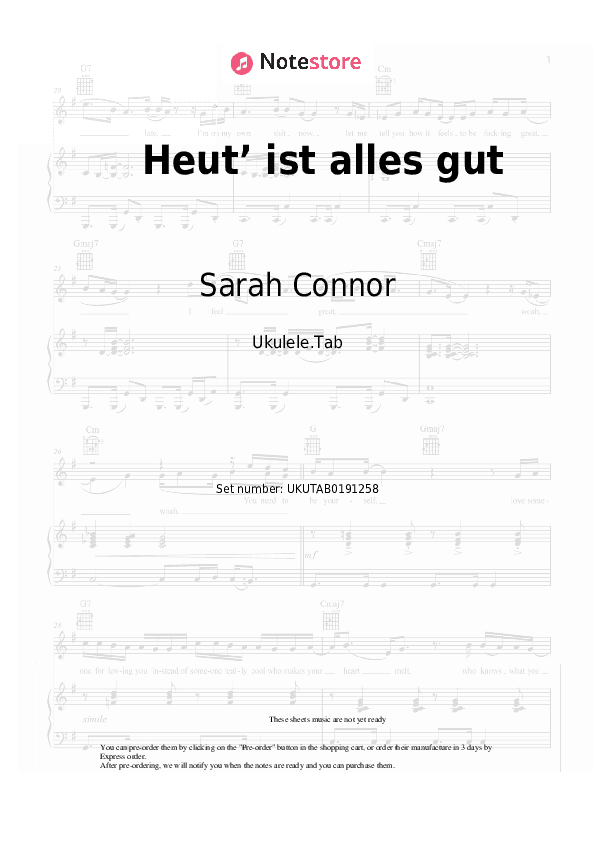 Heut‘ ist alles gut - Sarah Connor Sheet Music - Ukulele.Tab