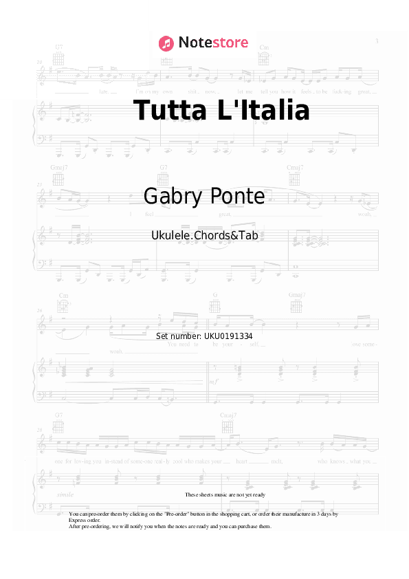 Tutta L'Italia - Gabry Ponte Ukulele Sheet Music - Ukulele.Chords&Tab