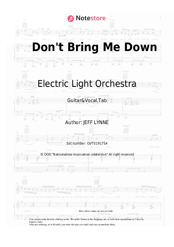 Don't Bring Me Down - Electric Light Orchestra Chords and Voice - Guitar&Vocal.Tab