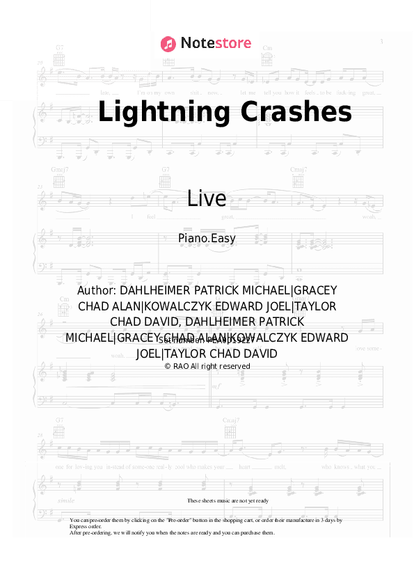 Lightning Crashes - Live Piano Sheet Music Easy - Piano.Easy