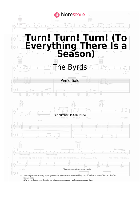 Turn! Turn! Turn! (To Everything There Is a Season) - The Byrds Piano Sheet Music - Piano.Solo