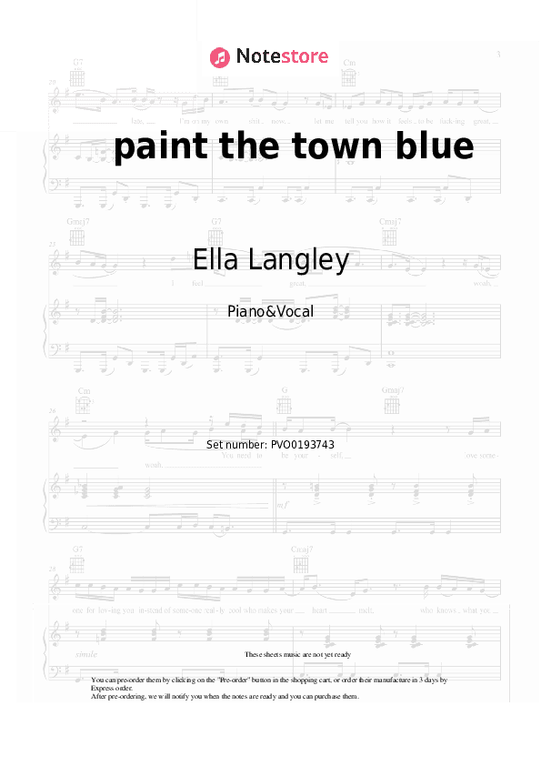 paint the town blue - Ella Langley Piano Sheet Music with the Voice part - Piano&Vocal