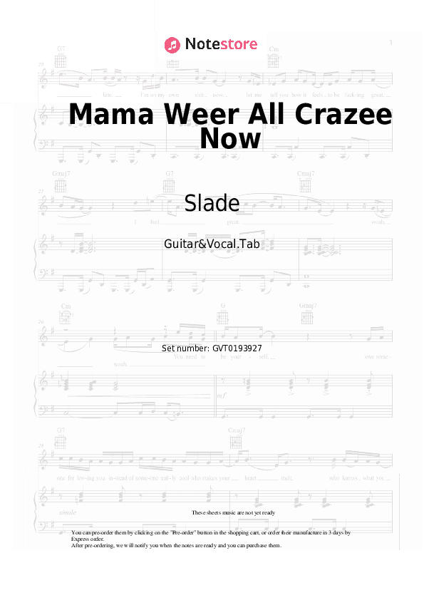 Mama Weer All Crazee Now - Slade Chords and Voice - Guitar&Vocal.Tab