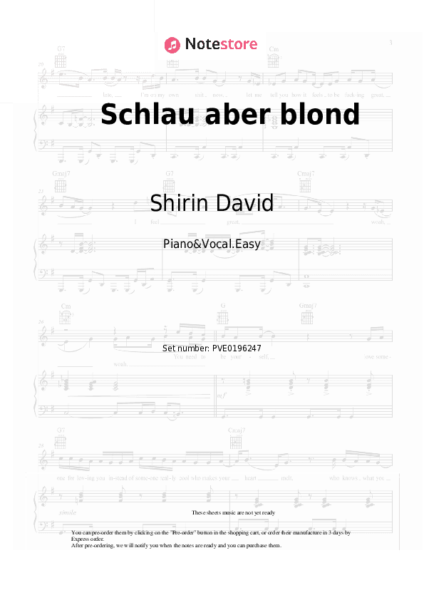 Schlau aber blond - Shirin David Piano Sheet Music Easy and Vocal - Piano&Vocal.Easy