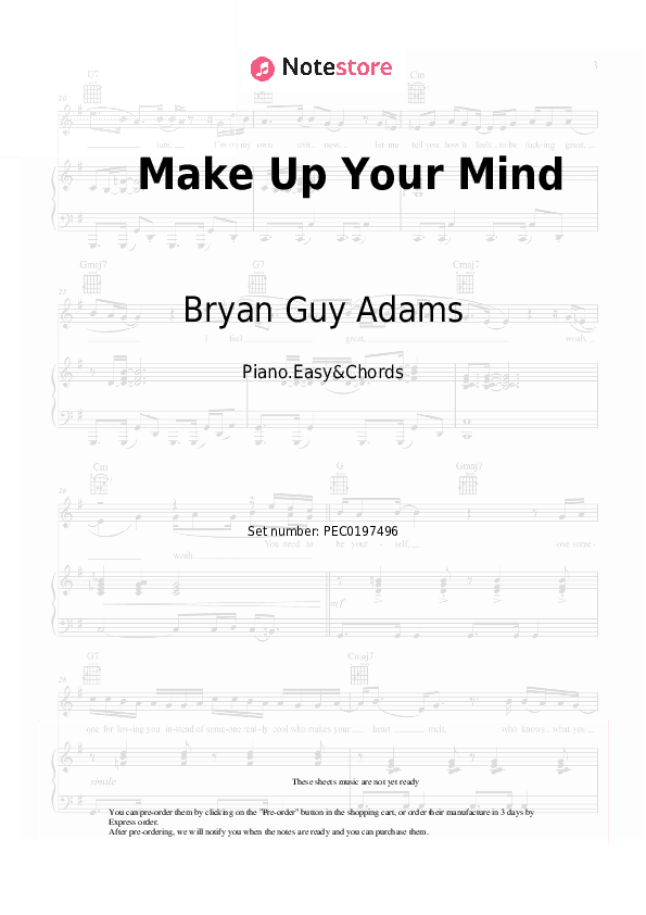 Make Up Your Mind - Bryan Guy Adams Sheet Music Easy and Chords - Piano.Easy&Chords