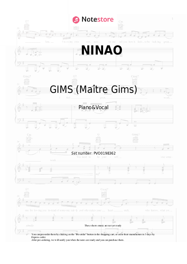NINAO - GIMS (Maître Gims) Piano Sheet Music with the Voice part - Piano&Vocal