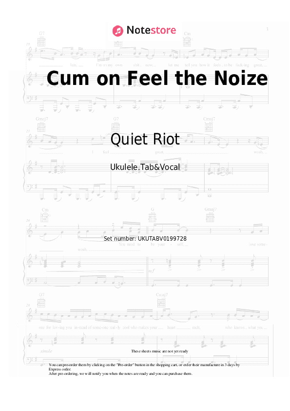 Cum on Feel the Noize - Quiet Riot Sheet Music - Ukulele.Tab&Vocal