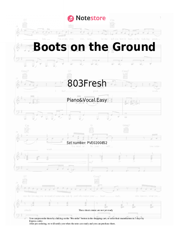 Boots on the Ground - 803Fresh Piano Sheet Music Easy and Vocal - Piano&Vocal.Easy