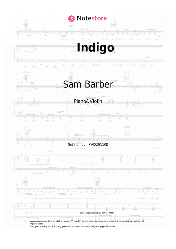Indigo - Sam Barber, Avery Anna Piano Sheet Music and Violin - Piano&Violin