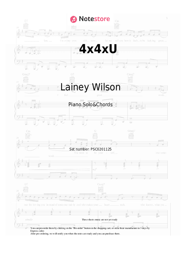 4x4xU - Lainey Wilson Piano Sheet Music and Chords - Piano.Solo&Chords