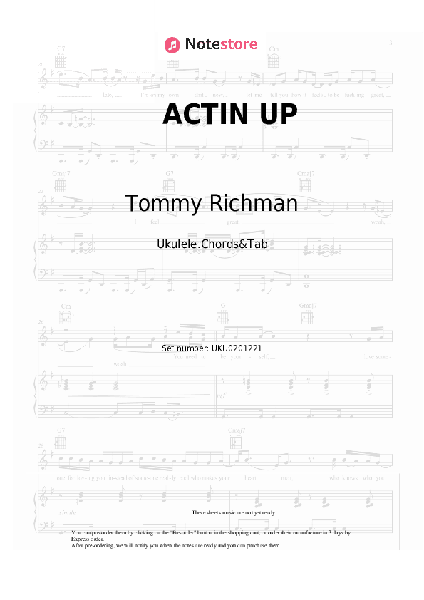 ACTIN UP - Tommy Richman Ukulele Sheet Music - Ukulele.Chords&Tab