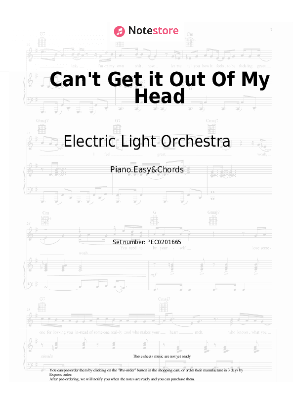 Can't Get it Out Of My Head - Electric Light Orchestra Sheet Music Easy and Chords - Piano.Easy&Chords