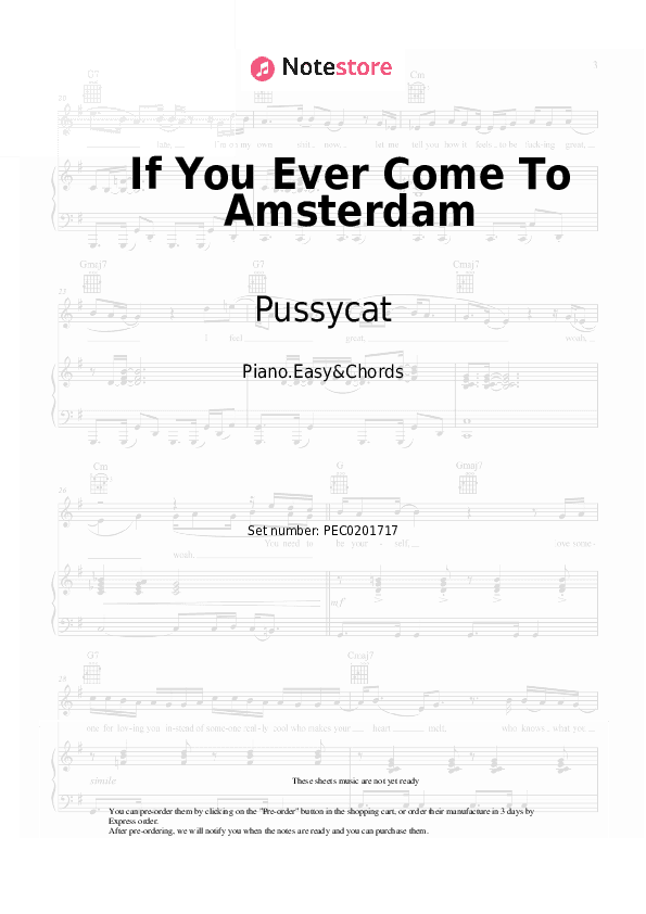 If You Ever Come To Amsterdam - Pussycat Sheet Music Easy and Chords - Piano.Easy&Chords