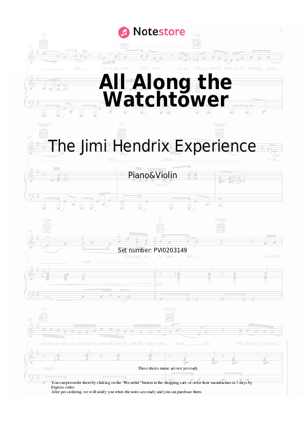 All Along the Watchtower - The Jimi Hendrix Experience Piano Sheet Music and Violin - Piano&Violin