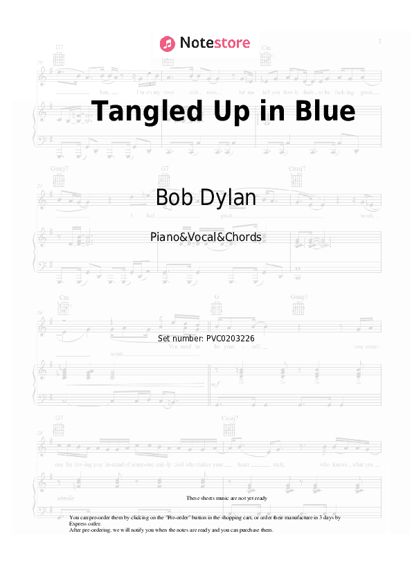 Tangled Up in Blue - Bob Dylan Piano Sheet Music with the Vocal and Chords - Piano&Vocal&Chords