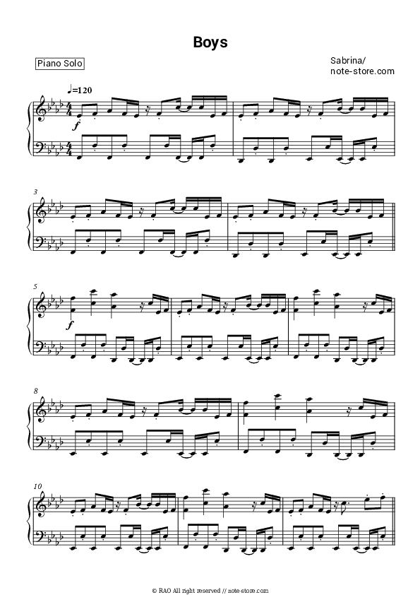 Boys - Sabrina Piano Sheet Music - Piano.Solo