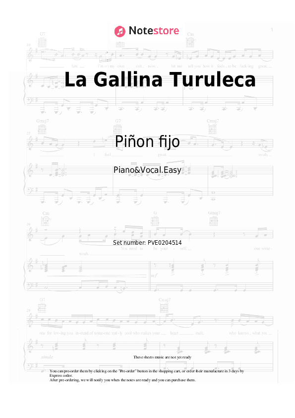 La Gallina Turuleca - Piñon Fijo Piano Sheet Music Easy and Vocal - Piano&Vocal.Easy