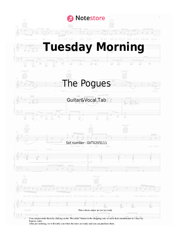 Tuesday Morning - The Pogues Chords and Voice - Guitar&Vocal.Tab