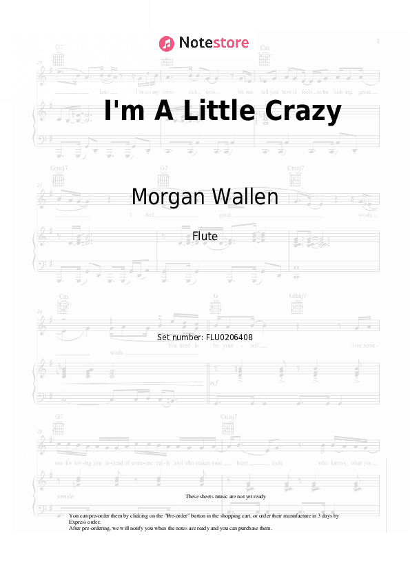 I'm A Little Crazy - Morgan Wallen Flute Sheet Music - Flute