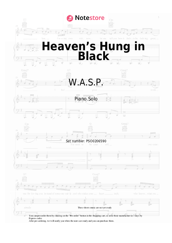 Heaven’s Hung in Black - W.A.S.P. Piano Sheet Music - Piano.Solo
