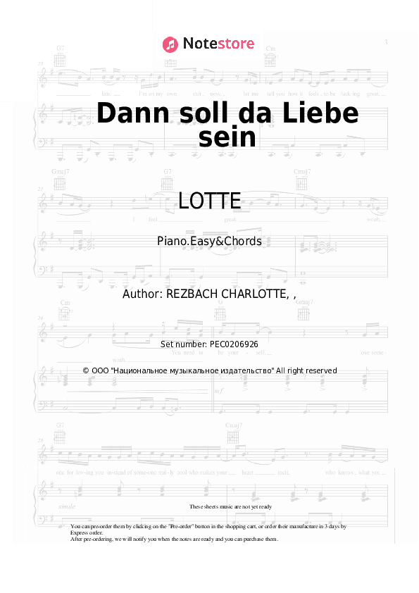Dann soll da Liebe sein - LOTTE Sheet Music Easy and Chords - Piano.Easy&Chords
