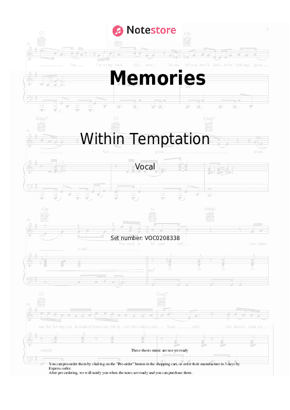 Memories - Within Temptation Vocal Sheet Music - Vocal