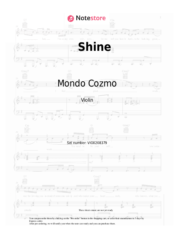 Shine - Mondo Cozmo Violin Sheet Music - Violin